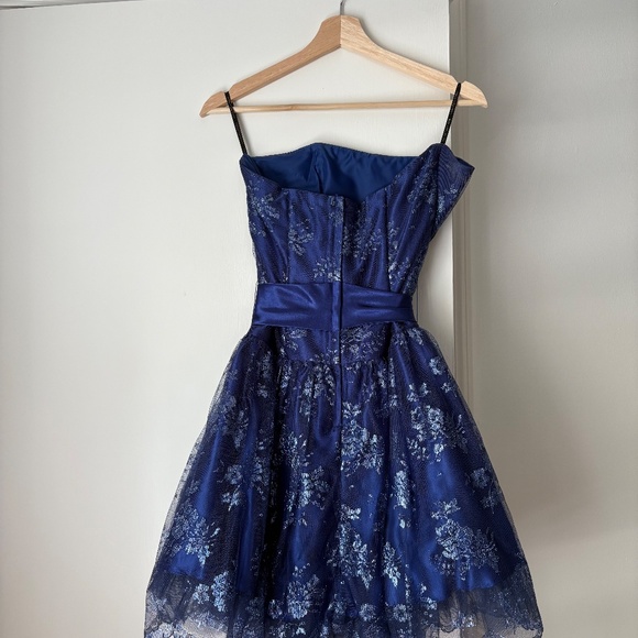 Jessica McClintock for Gunne Sax Blue Strapless Lace Bubble Dress Size 9 - Picture 2 of 7